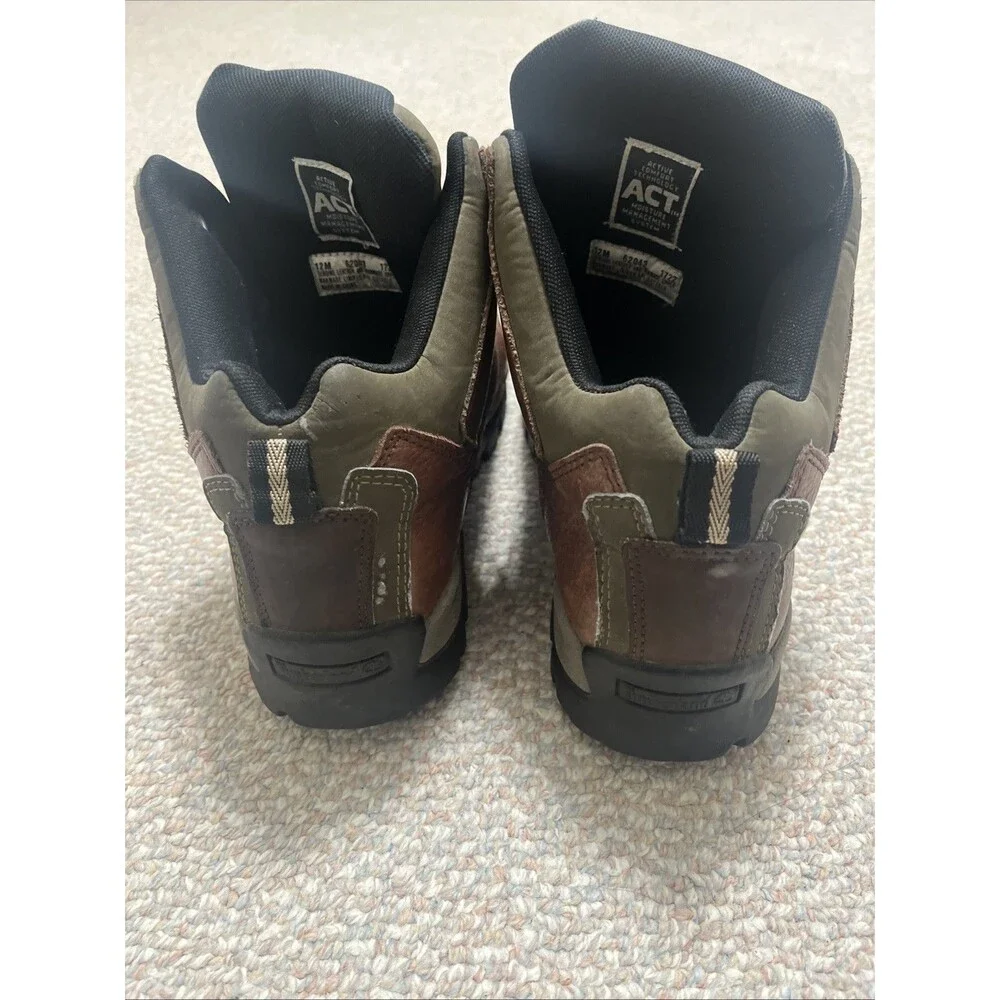 Timberland Mens Brown Black Leather Boots Man made Lining Sole US Size 12